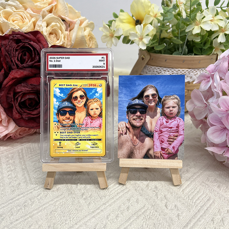 Custom Father's Day Pokémon Card – Personalized Anime Dad Gift with Photo & Holographic Finish