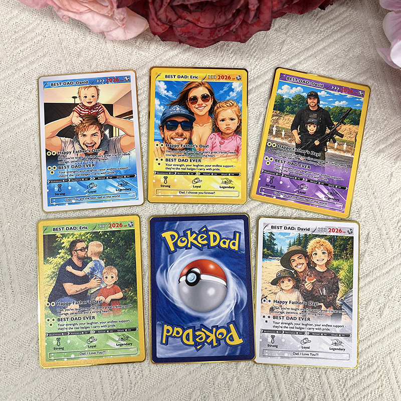 Custom Father's Day Pokémon Card – Personalized Anime Dad Gift with Photo & Holographic Finish