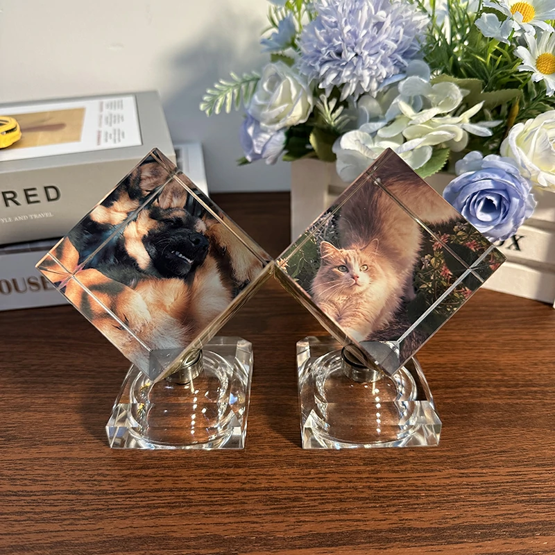 Custom Crystal Photo Cube Pet Memorial Keepsake