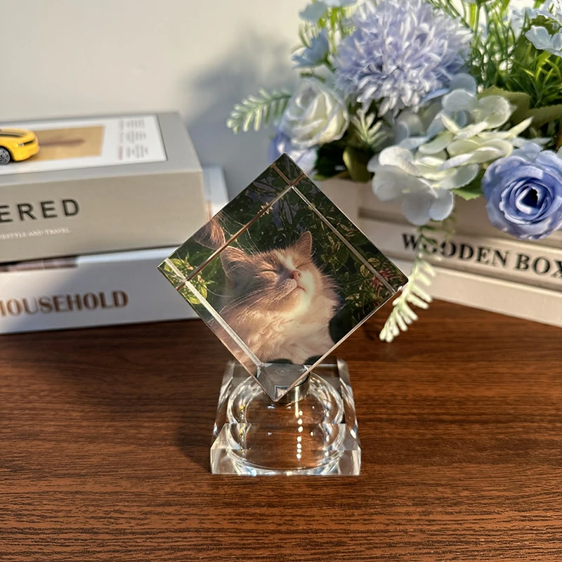 Custom Crystal Photo Cube Pet Memorial Keepsake