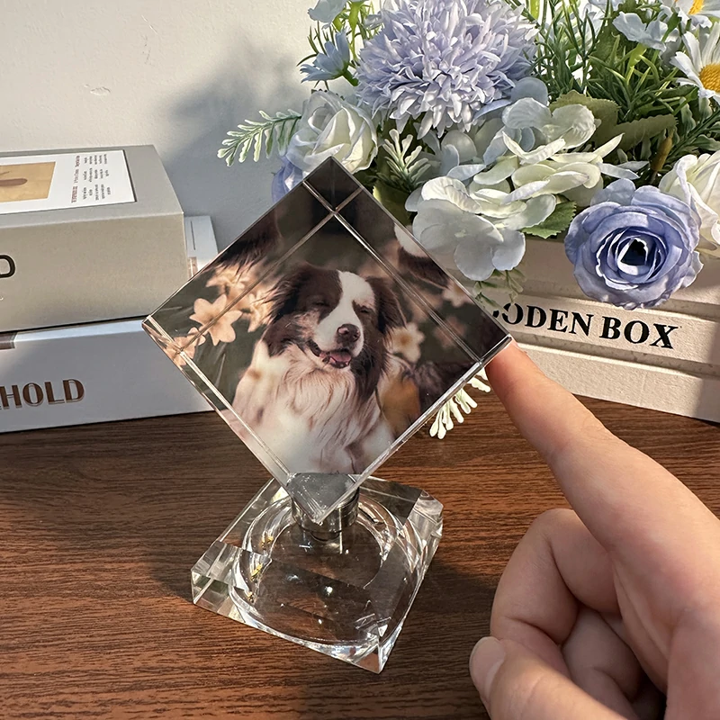 Custom Crystal Photo Cube Pet Memorial Keepsake
