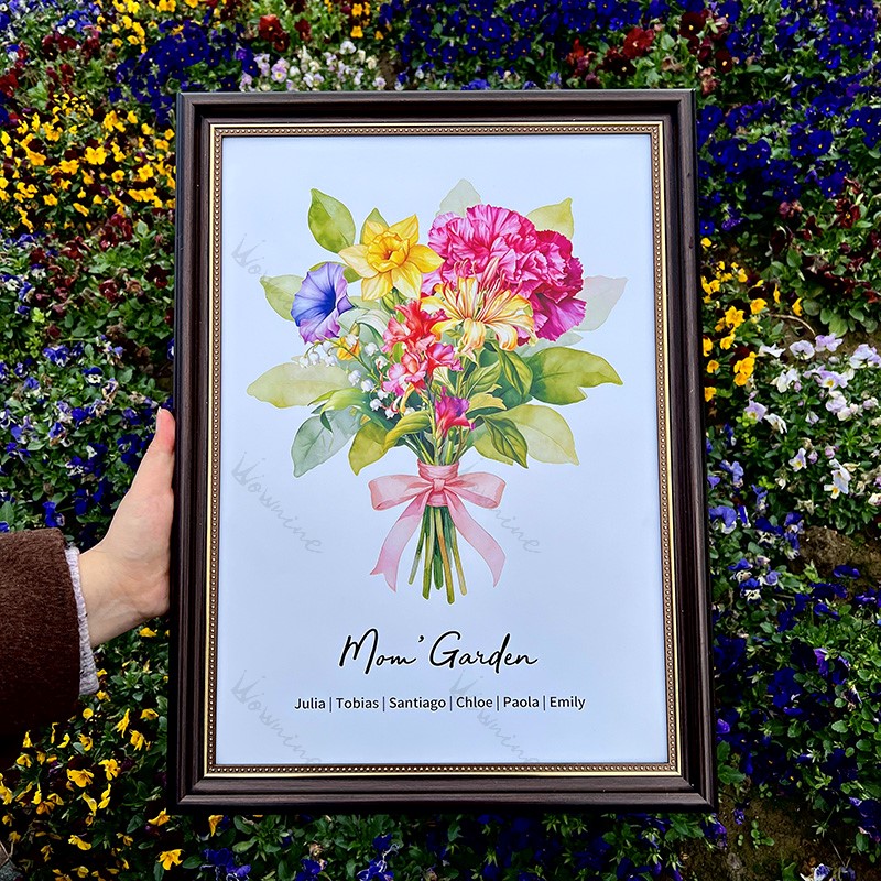 Birth Flower Family Bouquet Custom Names Frame