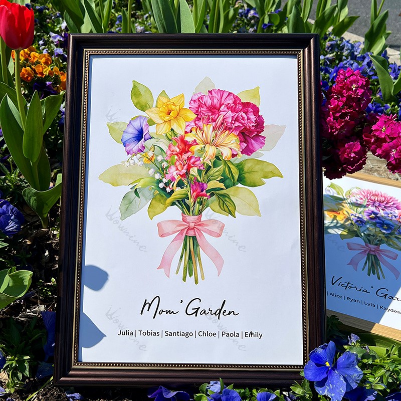 Birth Flower Family Bouquet Custom Names Frame
