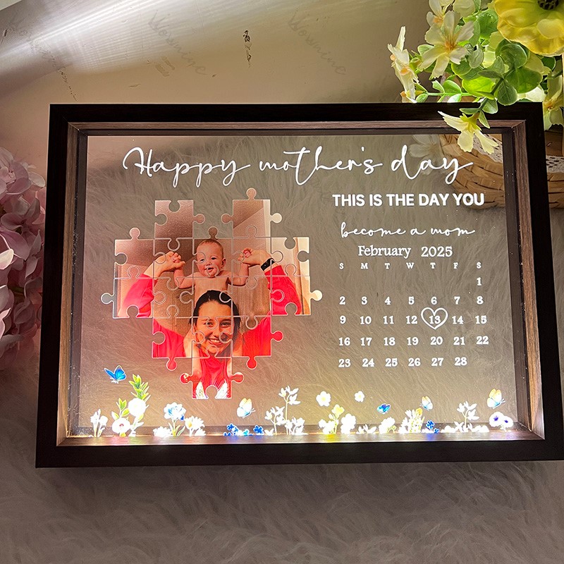 This is the day you become a mom Light Frame Personalized Gift