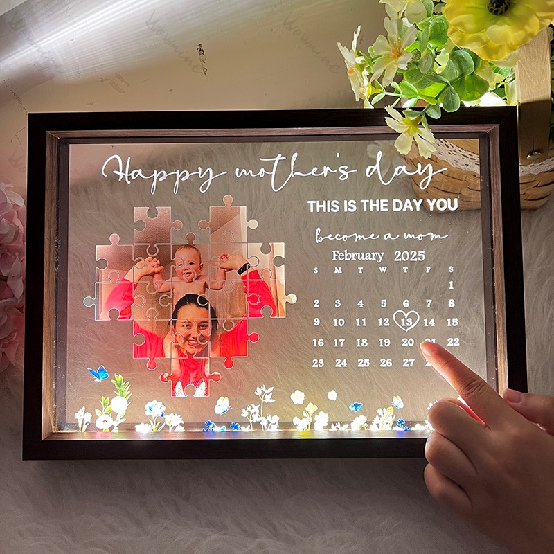 This is the day you become a mom Light Frame Personalized Gift
