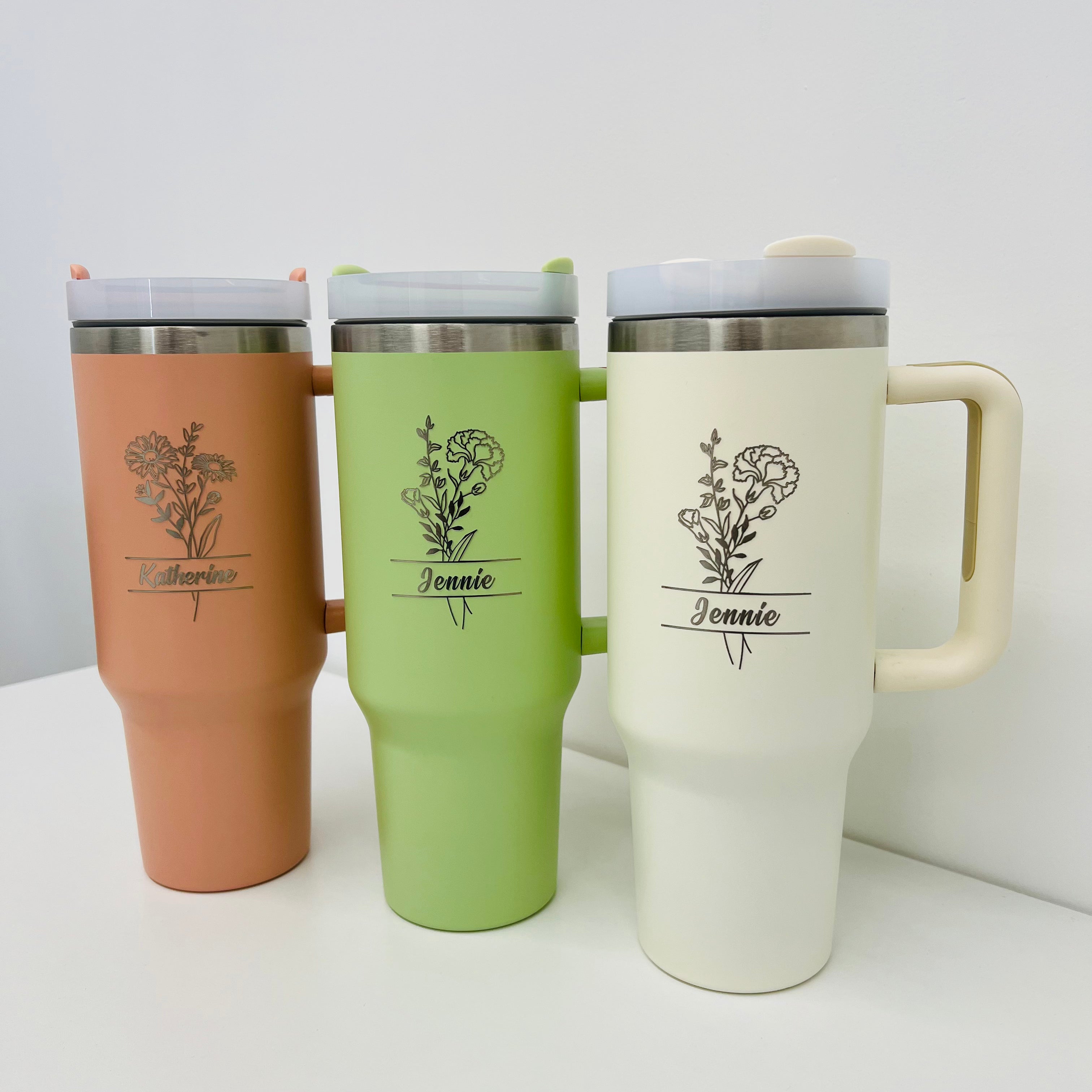 Laser Engraved Birth Flower Personalized  Tumbler