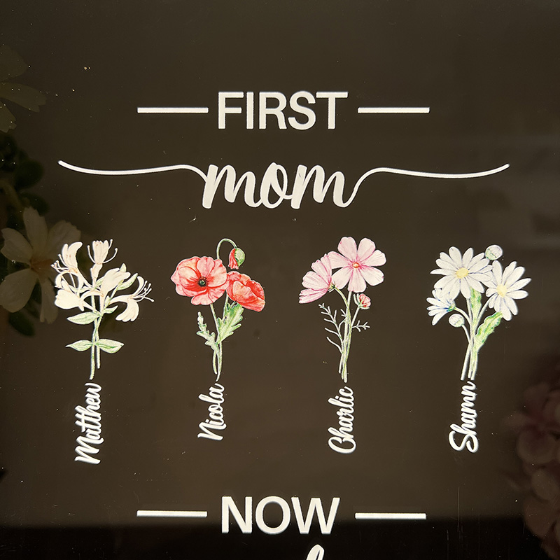 First Mom Now Grandma Birth Flower Family Customized U Light LED Frame