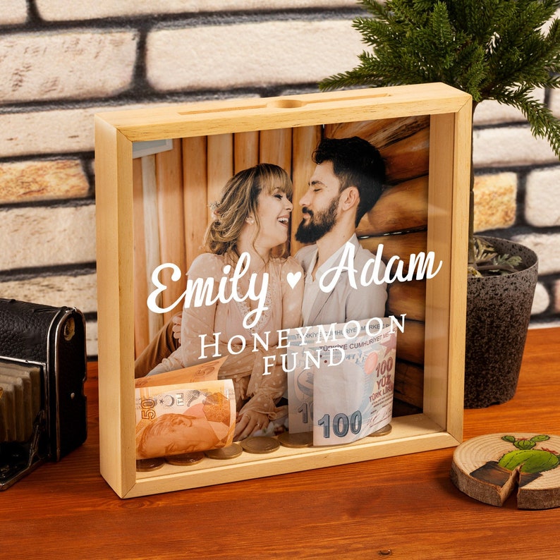 Honeymoon fund personalized money box valentine's day gift.