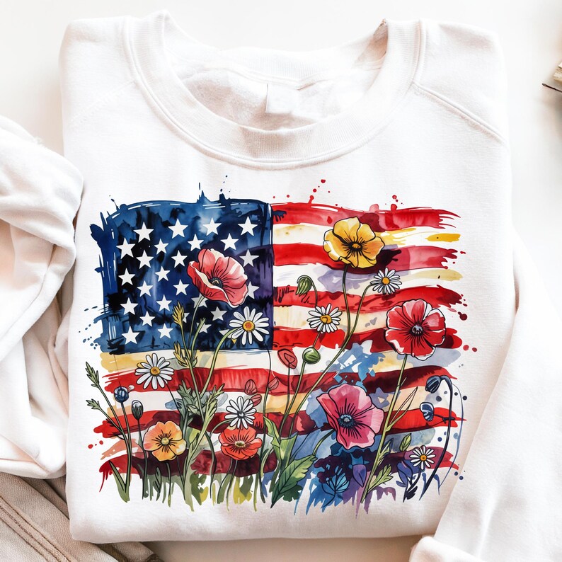 “Floral Flag” Watercolor Patriotic Tee | Artistic USA Pride Shirt