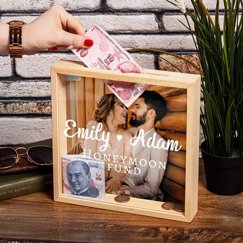 Honeymoon fund personalized money box valentine's day gift.
