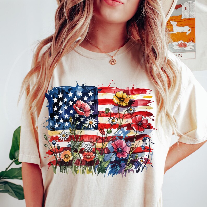 “Floral Flag” Watercolor Patriotic Tee | Artistic USA Pride Shirt