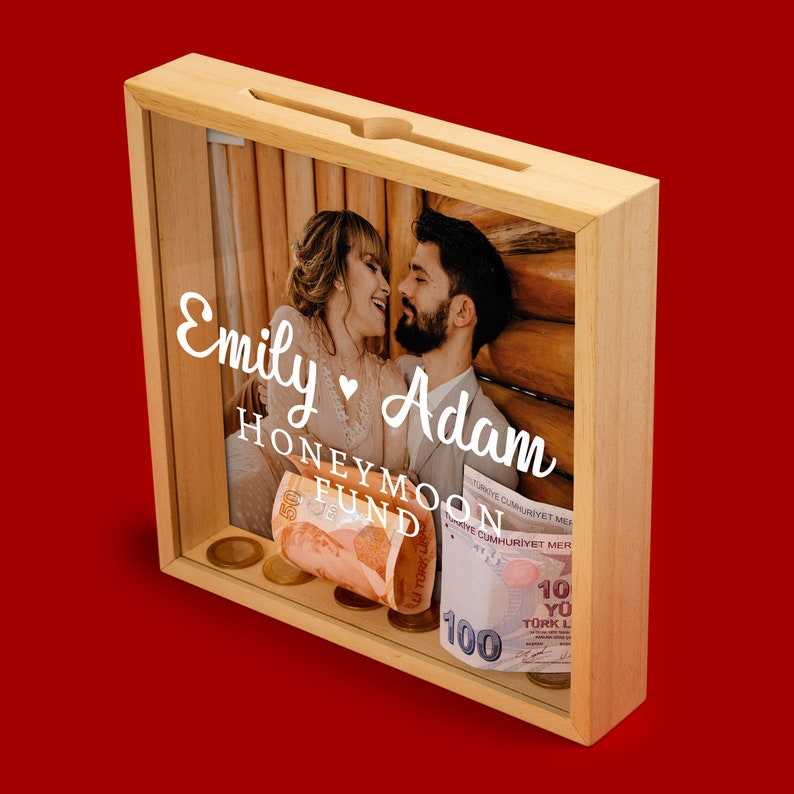 Honeymoon fund personalized money box valentine's day gift.