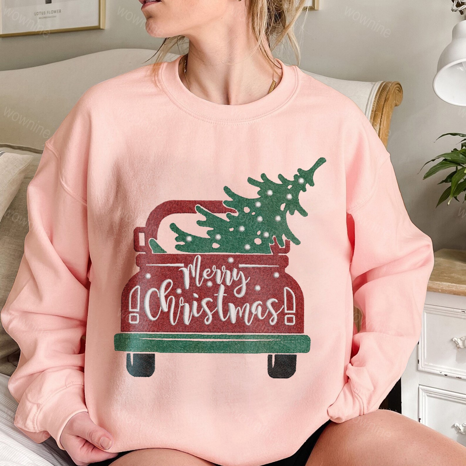 Merry Christmas Car Embroidered Sweatshirt, Merry Christmas Sweatshirt, Christmas Party Gift, Holiday Sweater
