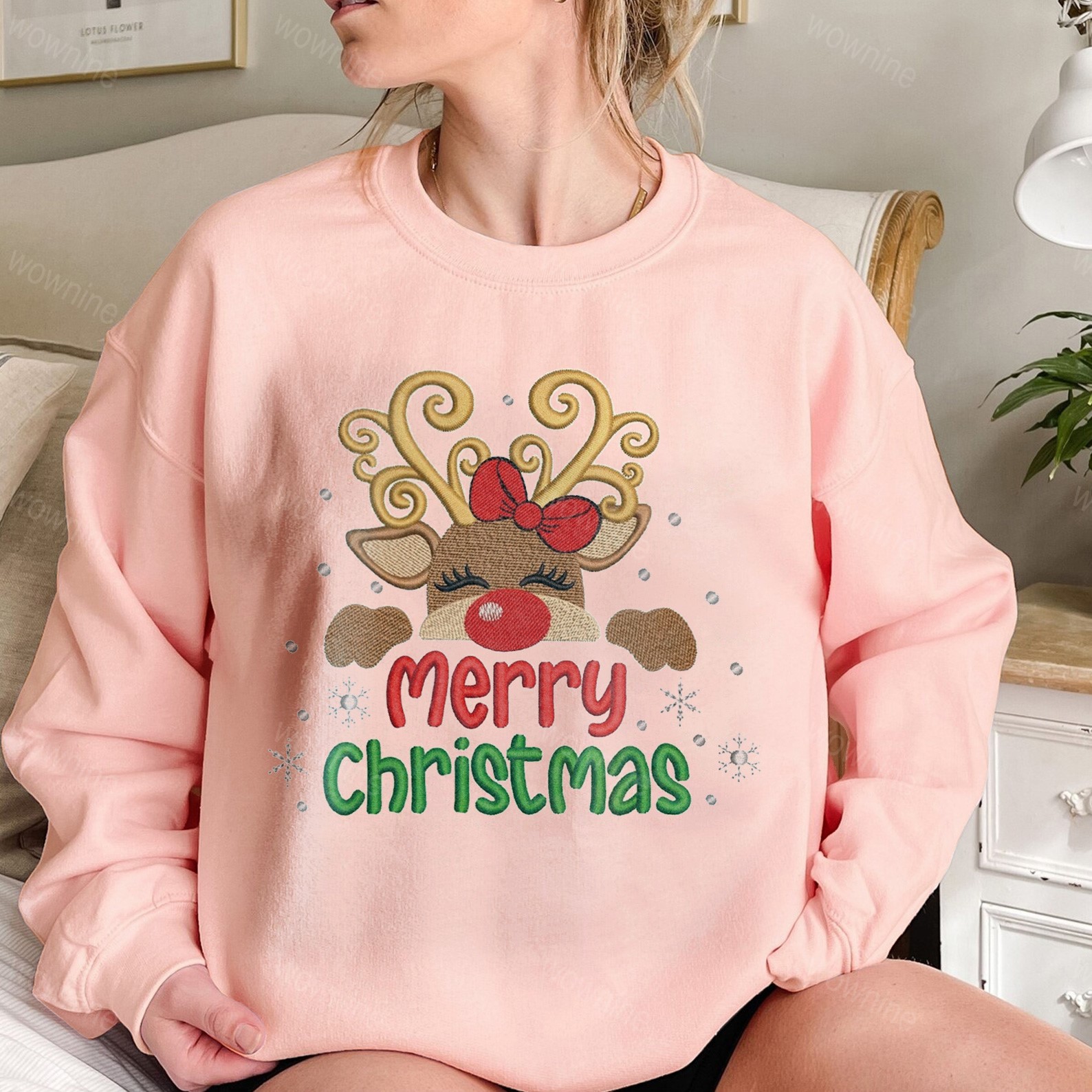 Vintage Christmas doodles Embroidered Sweatshirt, Santa Retro Christmas, Winter Sweater