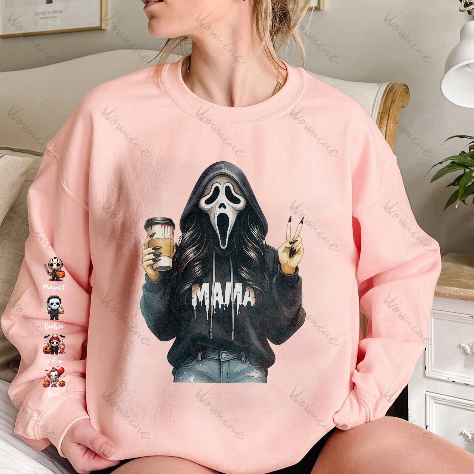 Spooky Mama with Mini Ghost on sleeve Halloween Sweatshirt