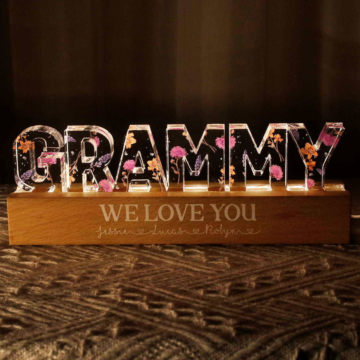 Custom Flower Printed LED Night Light, Birth Month Flower, Gift For Mom, Gift For Grandma