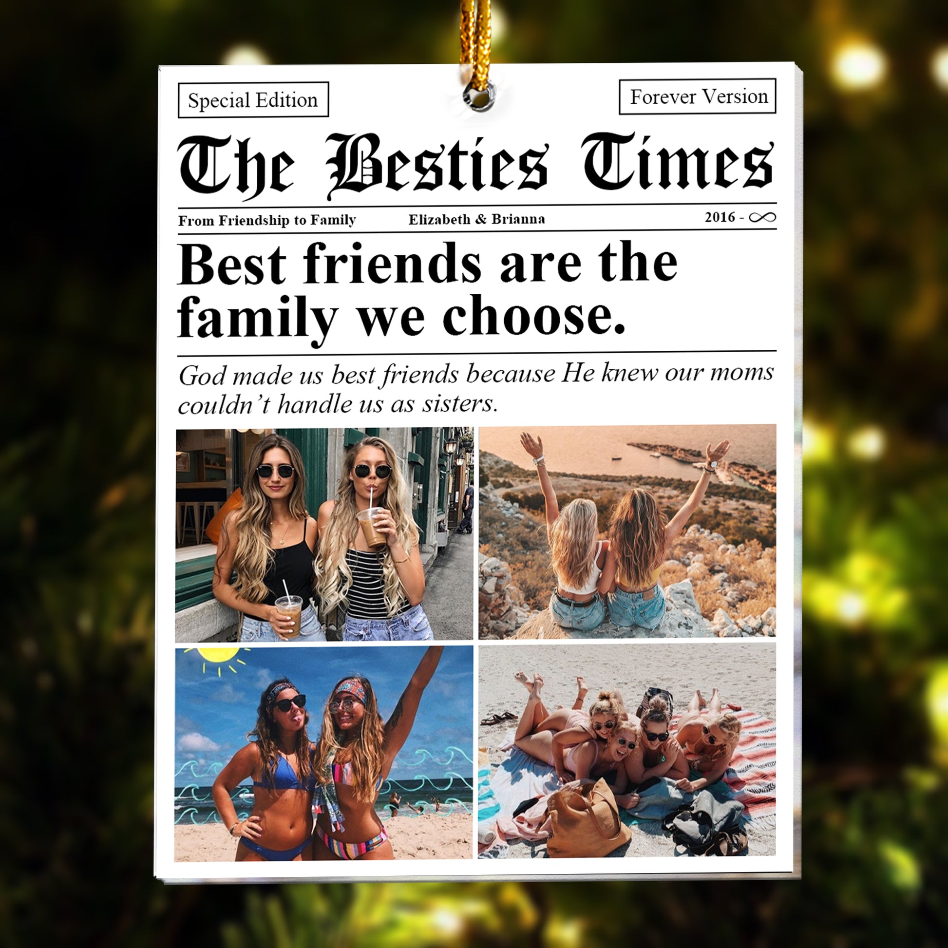 The BFF Times Newspaper Personalized Acrylic Photo Ornament