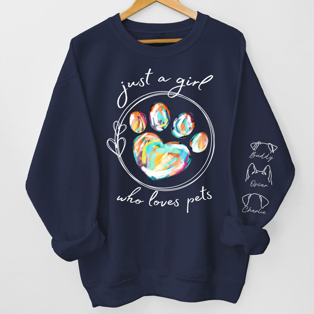 Just A Girl Who Loves Dogs - Custom Unisex Sweatshirt With Design On Sleeve