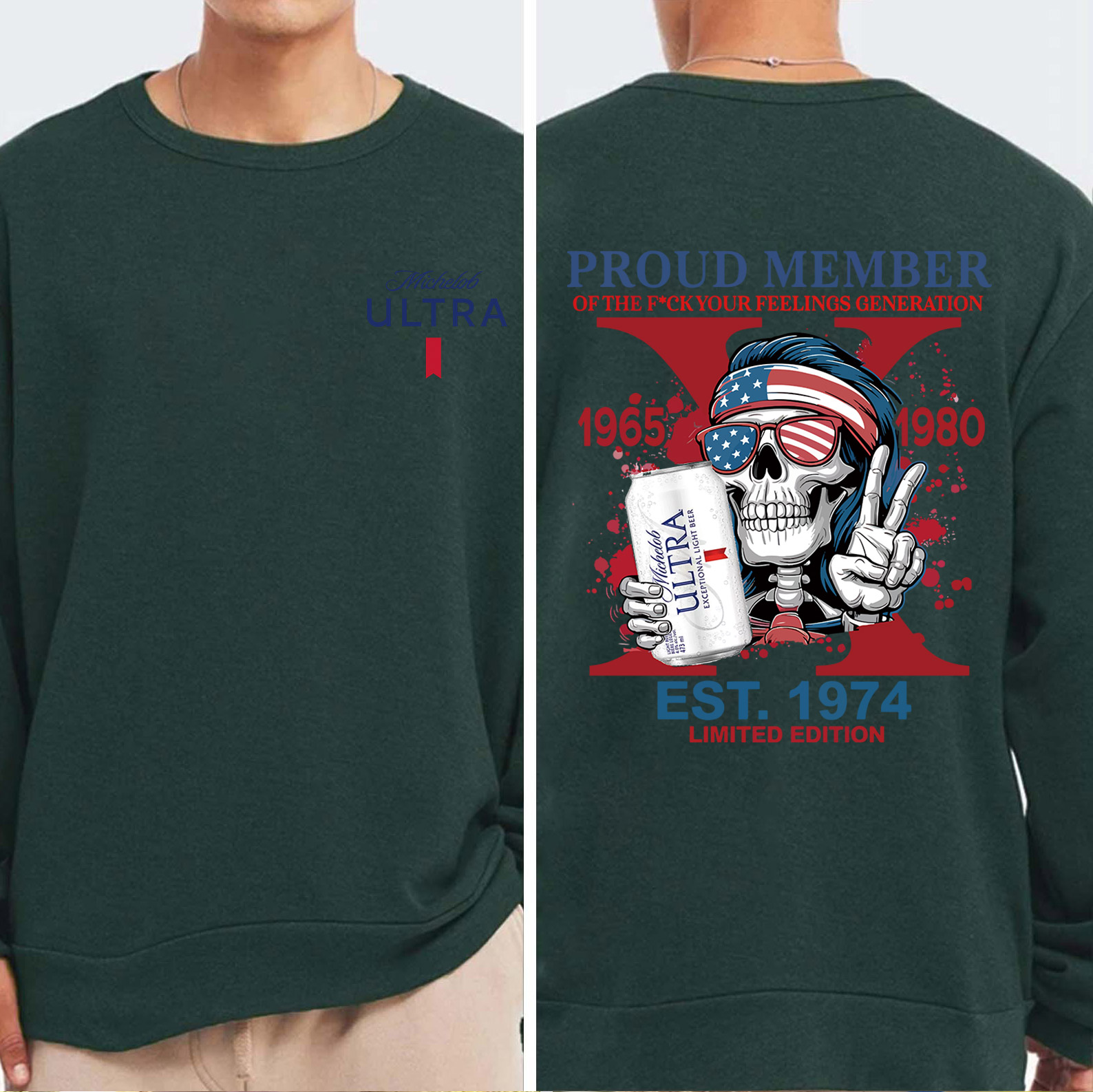 Customized Skeleton Beer Lover Crewneck