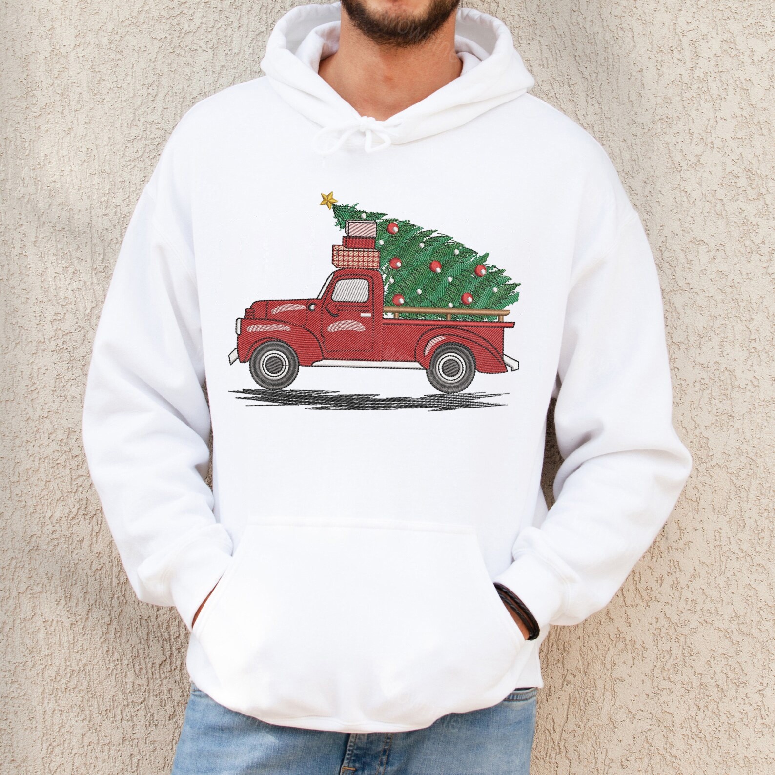 Merry Christmas Car Sweatshirt, Merry Christmas Embroidered Sweatshirt, Christmas Party Gift, Holiday Sweater