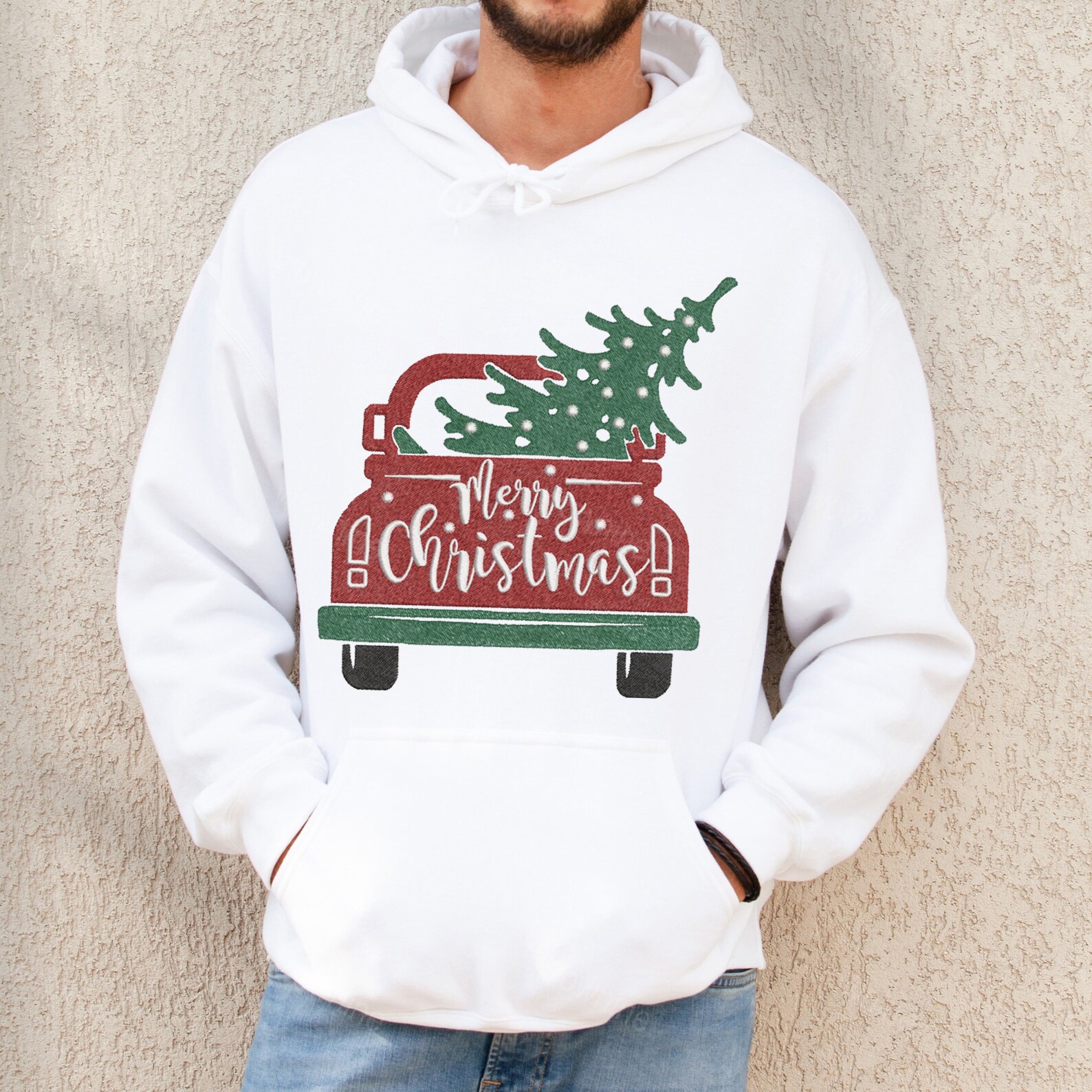 Merry Christmas Car Embroidered Sweatshirt, Merry Christmas Sweatshirt, Christmas Party Gift, Holiday Sweater