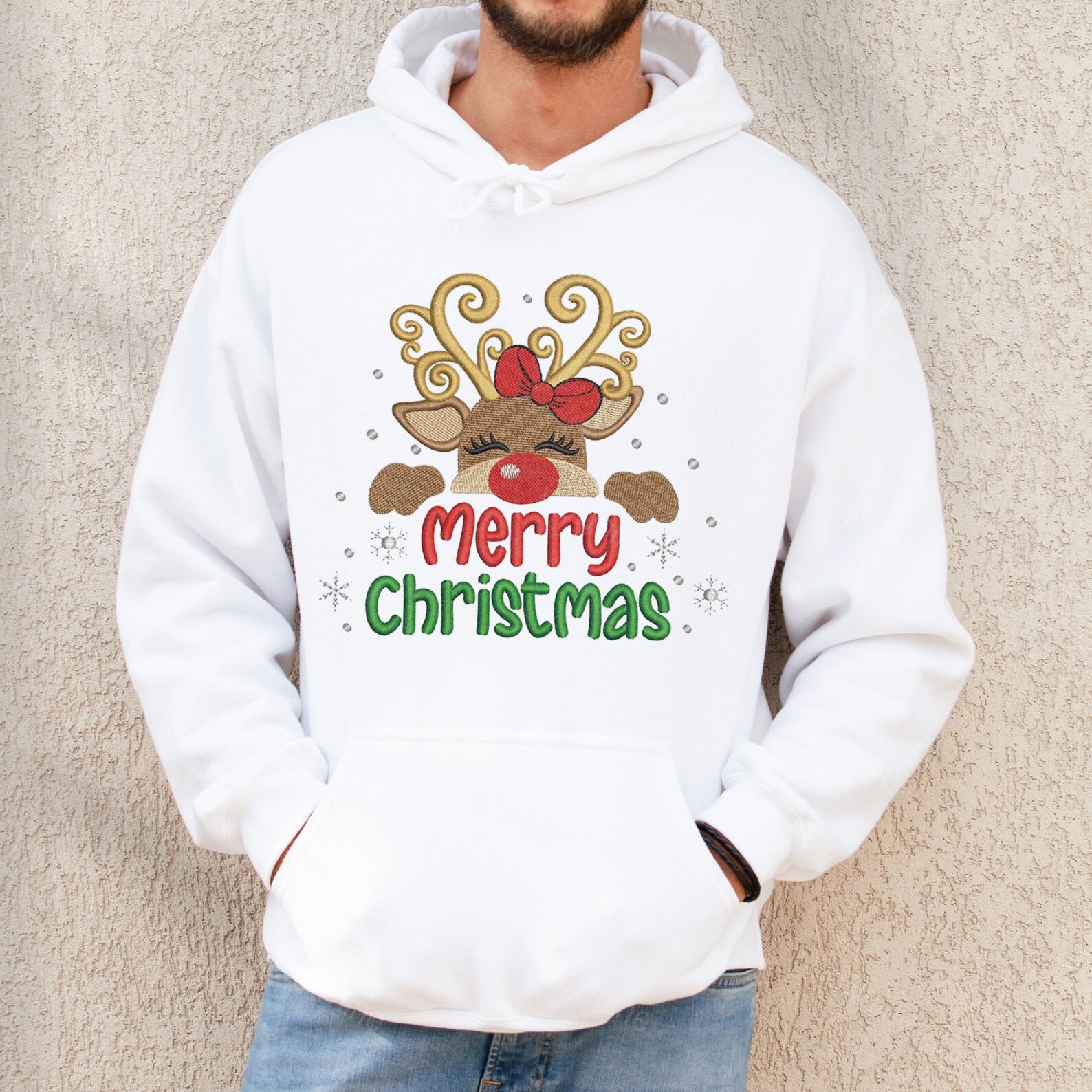 Vintage Christmas doodles Embroidered Sweatshirt, Santa Retro Christmas, Winter Sweater