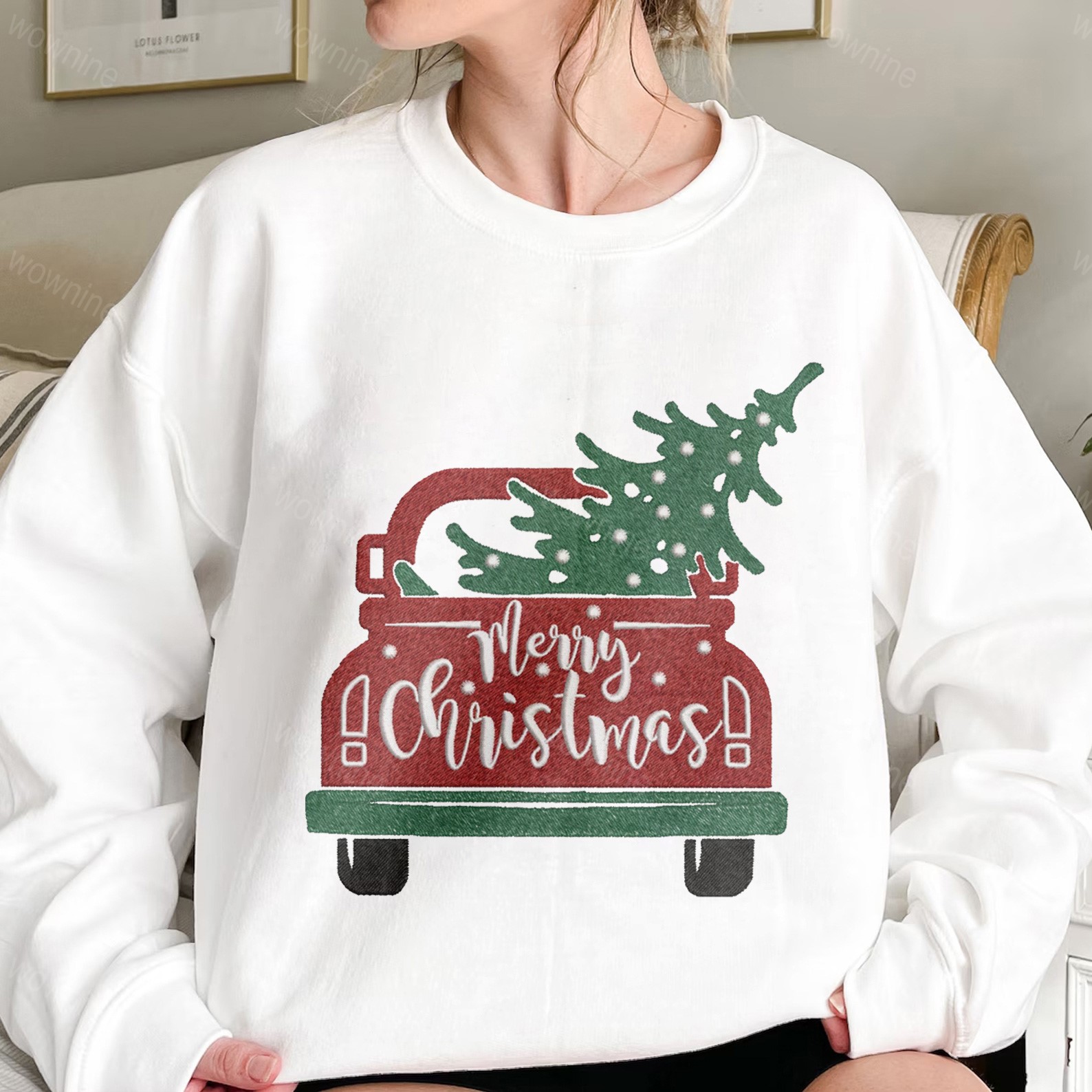 Merry Christmas Car Embroidered Sweatshirt, Merry Christmas Sweatshirt, Christmas Party Gift, Holiday Sweater