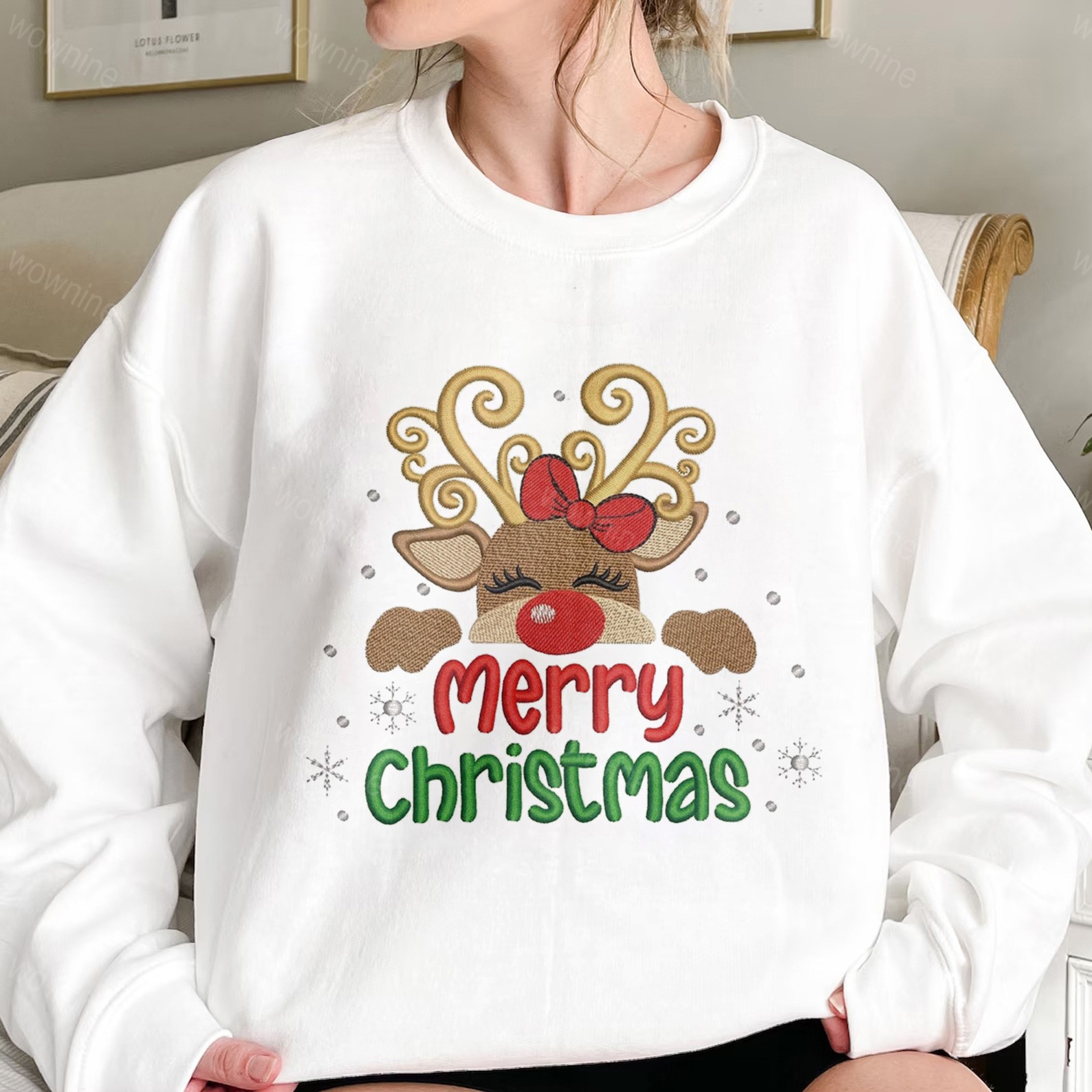 Vintage Christmas doodles Embroidered Sweatshirt, Santa Retro Christmas, Winter Sweater