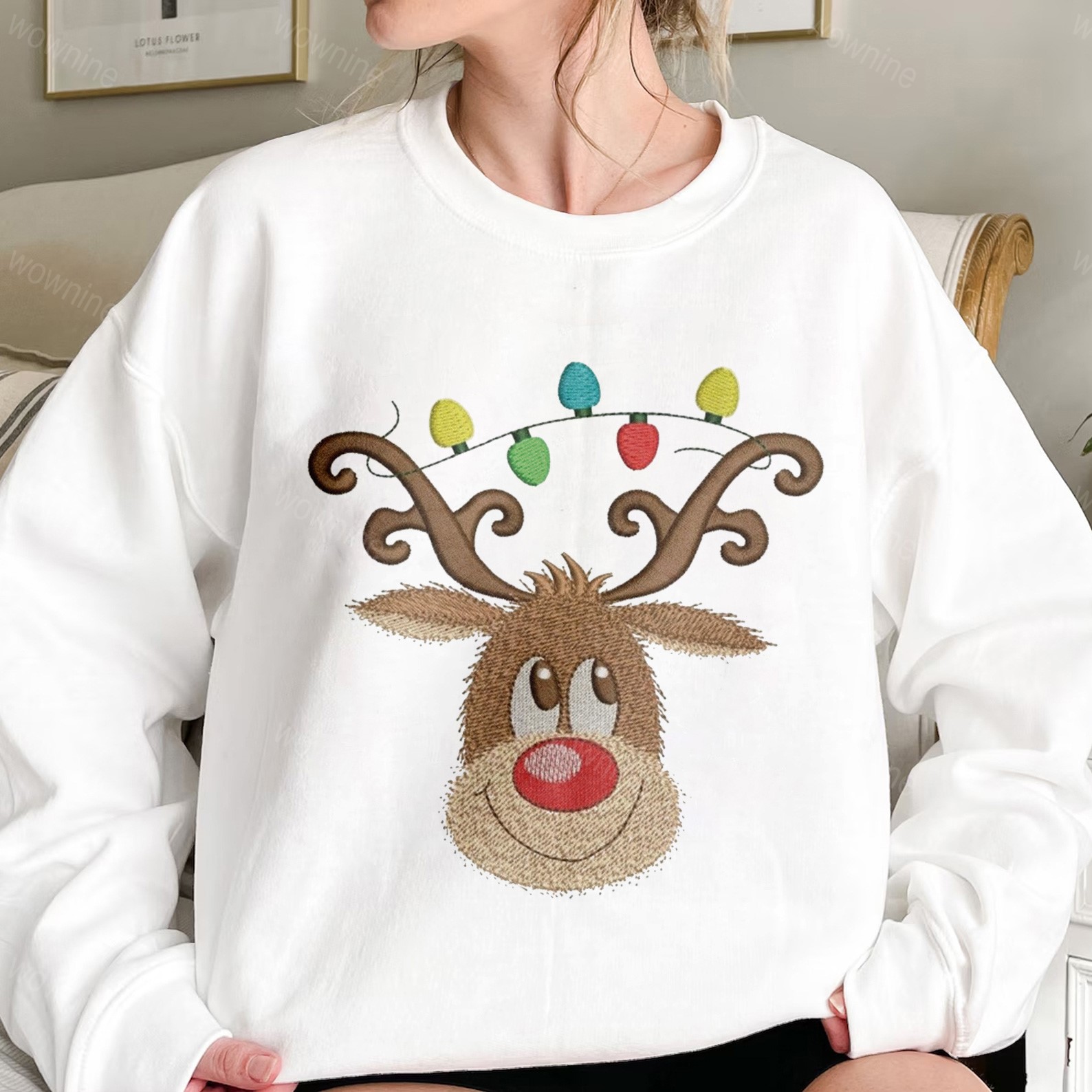 Christmas Deer Embroidered Sweatshirt, Cozy Holiday Reindeer Shirt, Festive Christmas T-Shirt for Winter Season