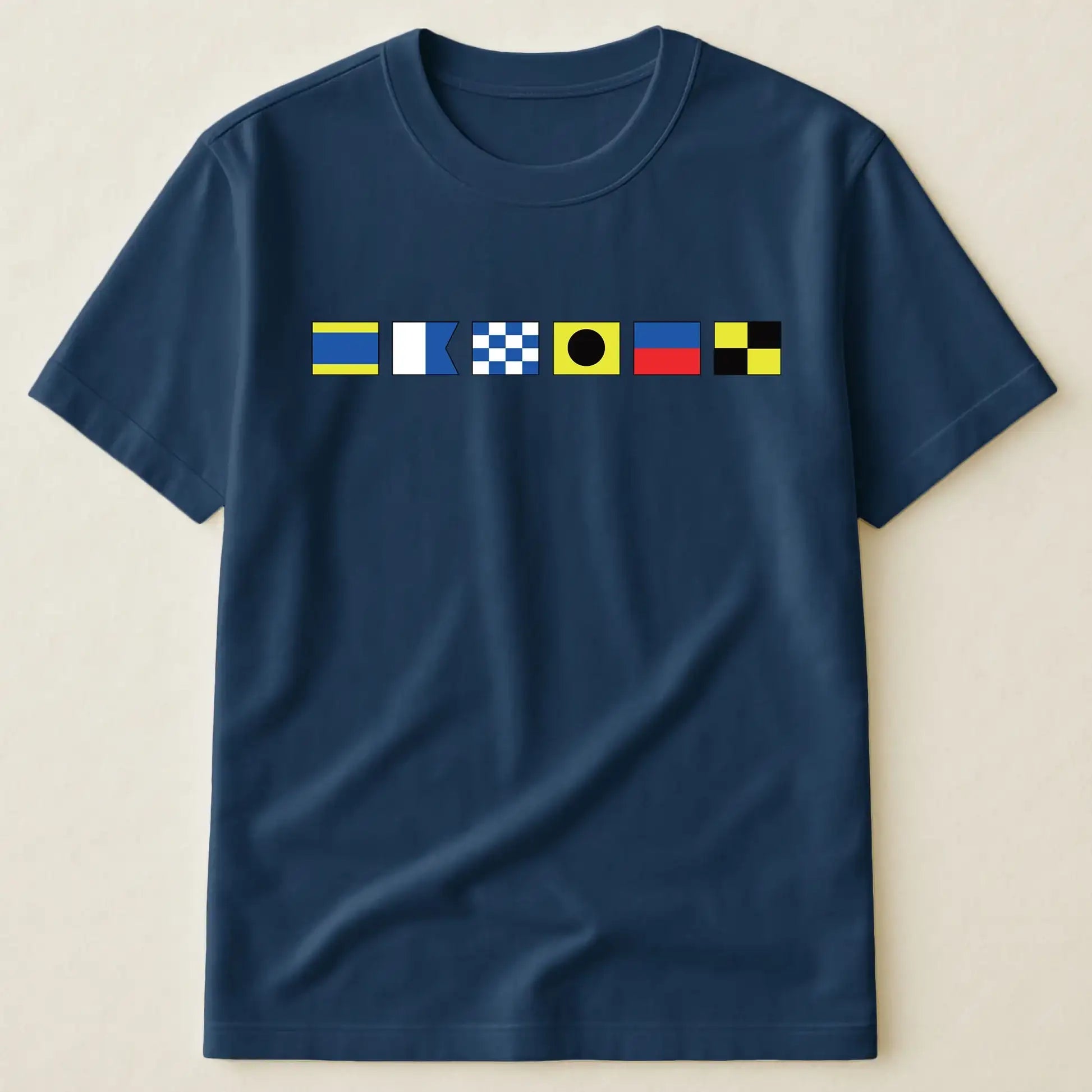Custom Nautical Signal Flags T-Shirt - Personalized Name Sailing Tee, Beachy Casual Shirt for Boat Lovers