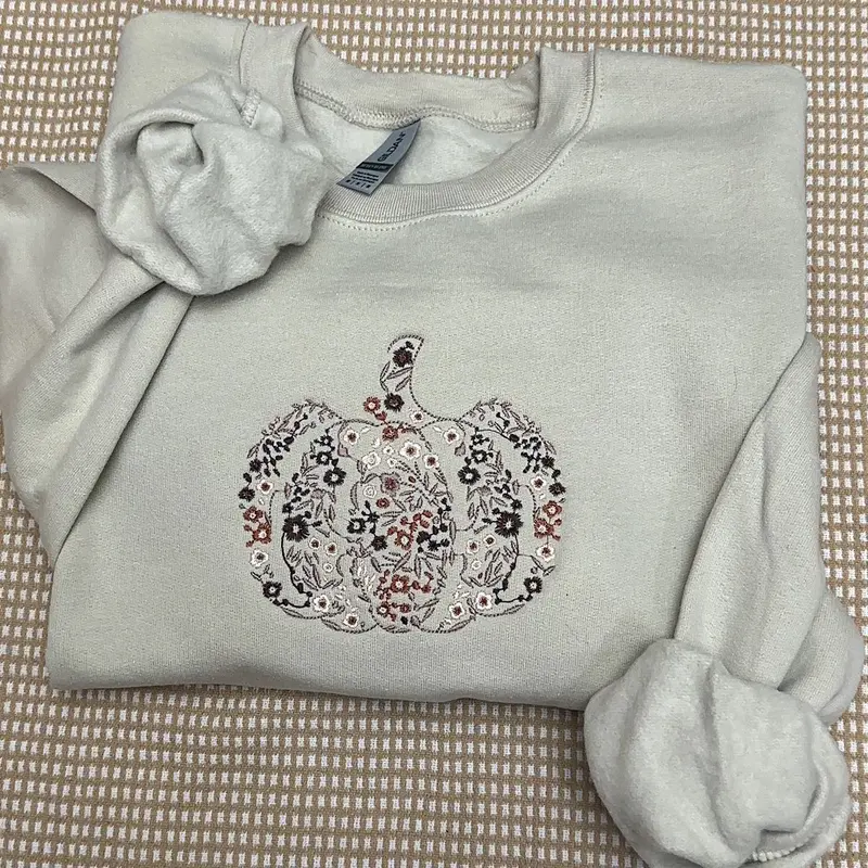 Floral Pumpkin Embroidery Sweatshirt