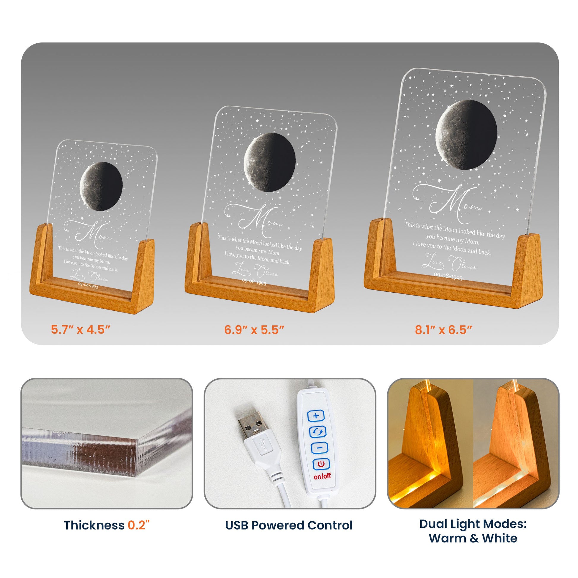 Personalized Moon Phase Night Light - Custom Mother's Day Keepsake for Mom