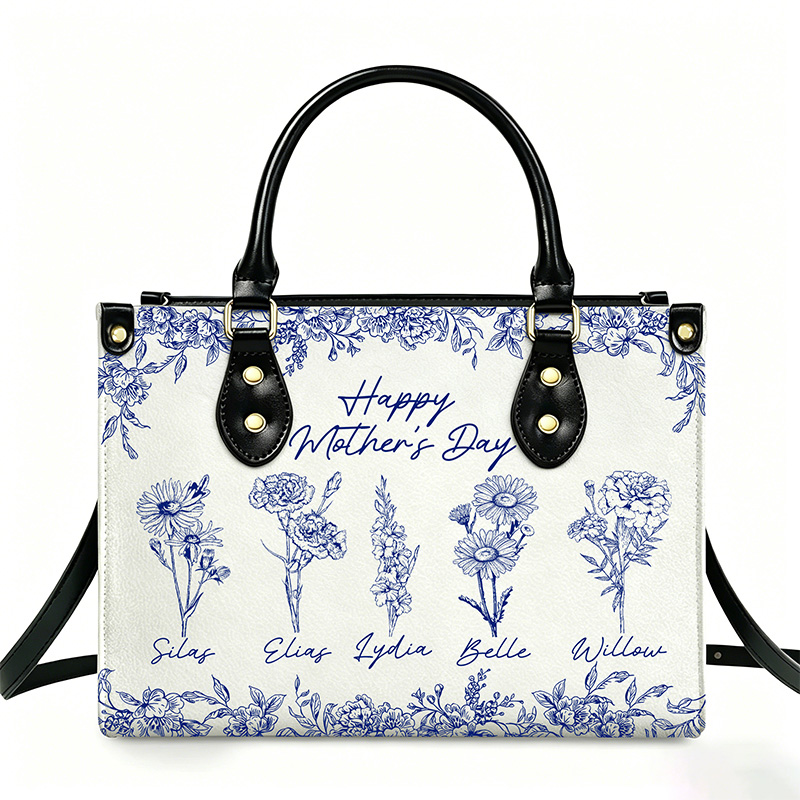 Personalized Birth Flower Mom Handbag – Custom Name Mother’s Day Keepsake Tote