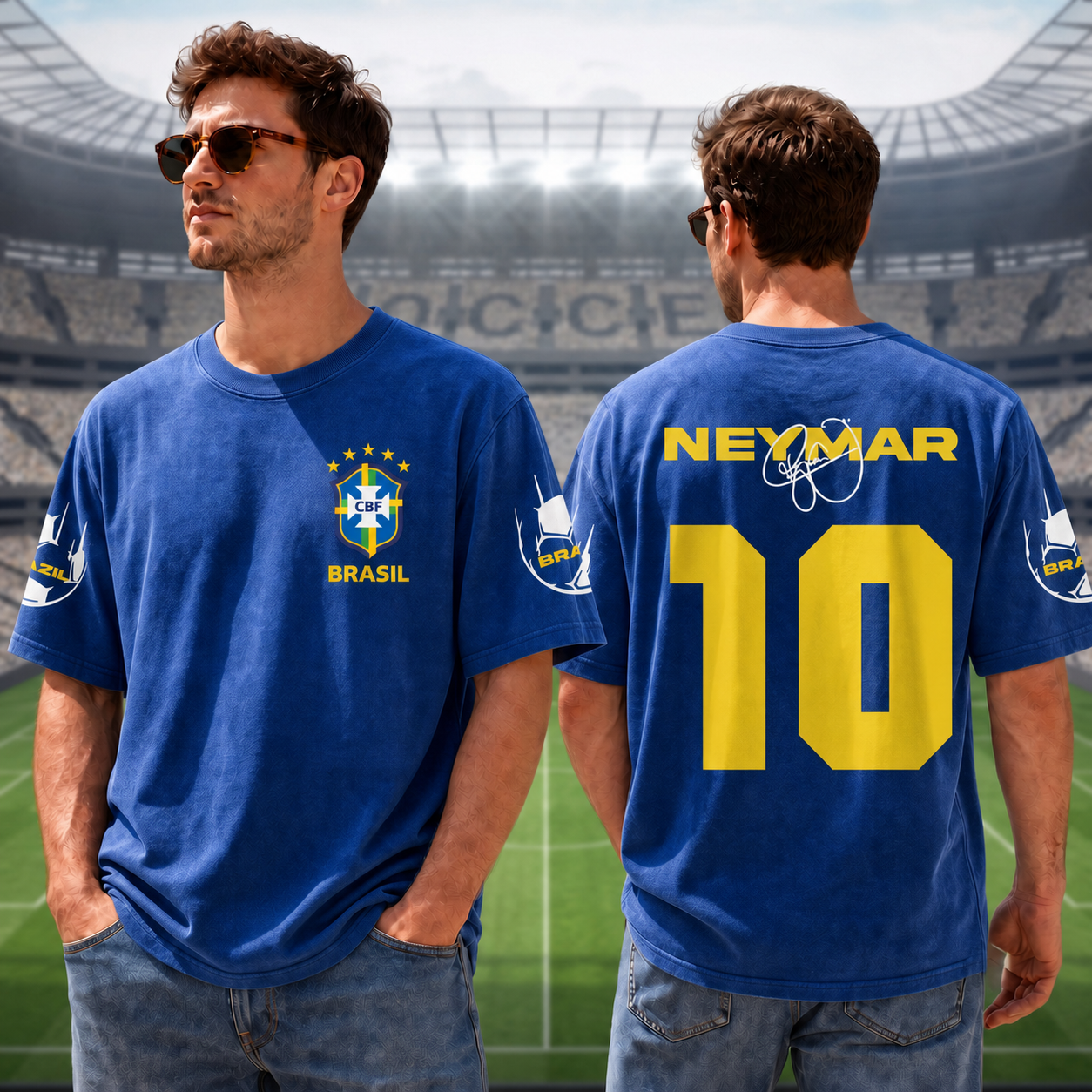 Neymar #10 Brazil Football Vintage Washed Streetwear Shirt