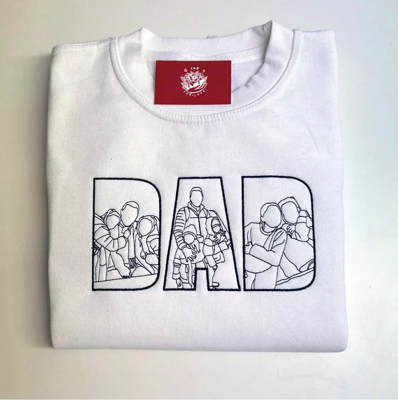 🔥 Hot Sale! Embroidered Hoodie for Father's Day- Customize with 'DAD' or 'MOM' - Personalized Sweatshirt with Custom Photo 