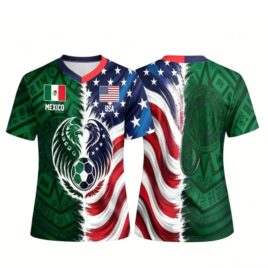 Mexican American Dual Heritage Split Jersey – Stars, Stripes & Aztec Tribal Soccer Athletic Shirt 商品缩略图