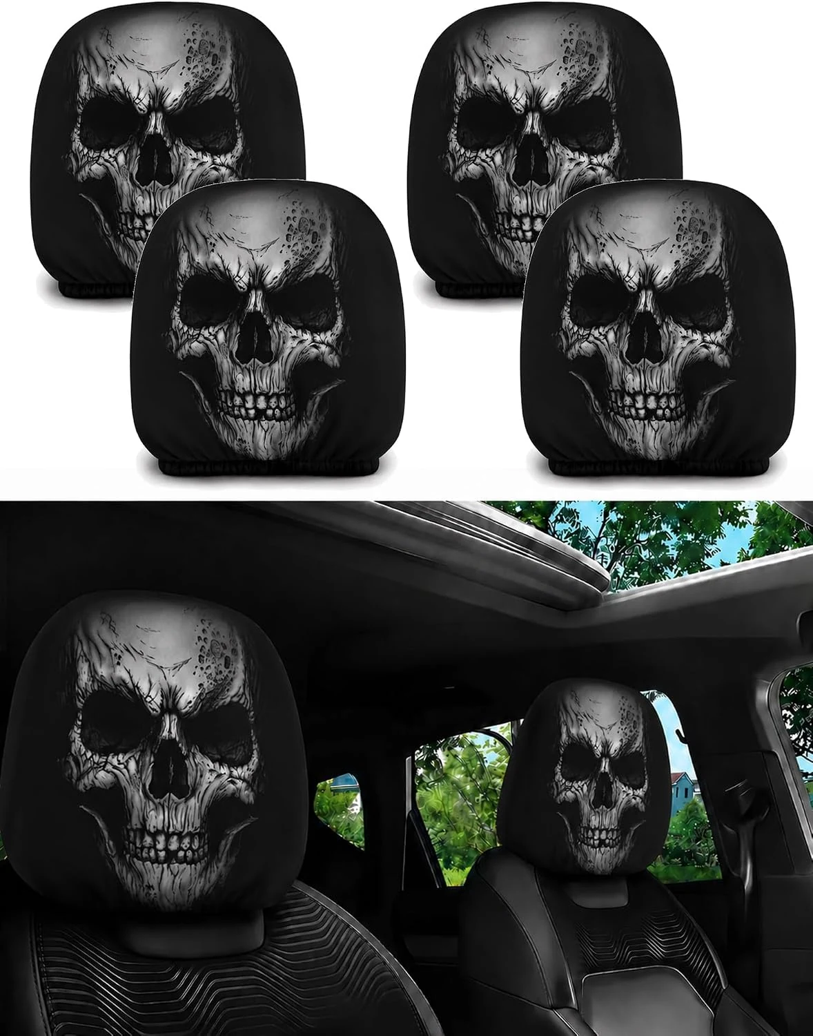 Ghost Face Car Headrest Covers - Style G 4PC option image