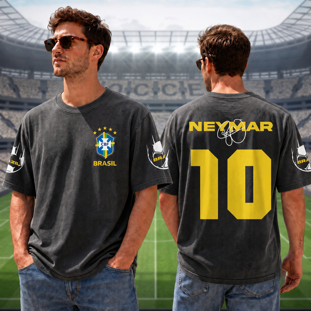 Neymar #10 Brazil Football Vintage Washed Streetwear Shirt