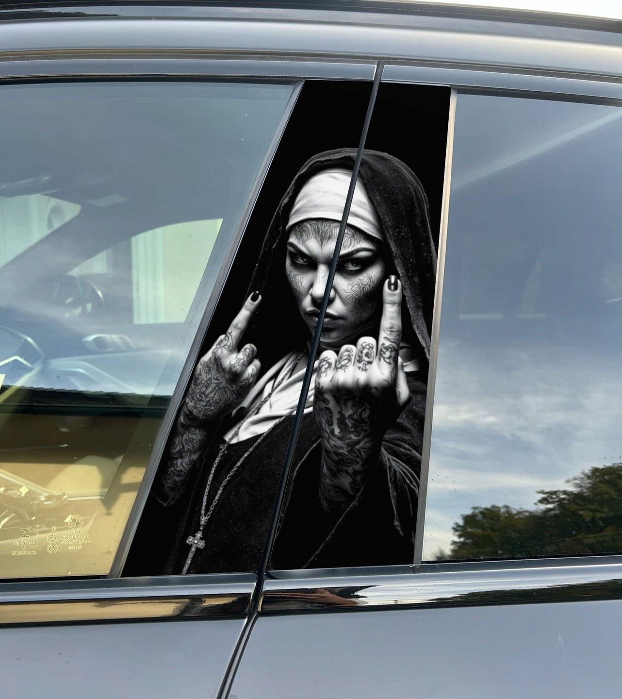 Nun Car Pillar Wrap - Premium Vinyl B-Pillar Decal, Universal Fit