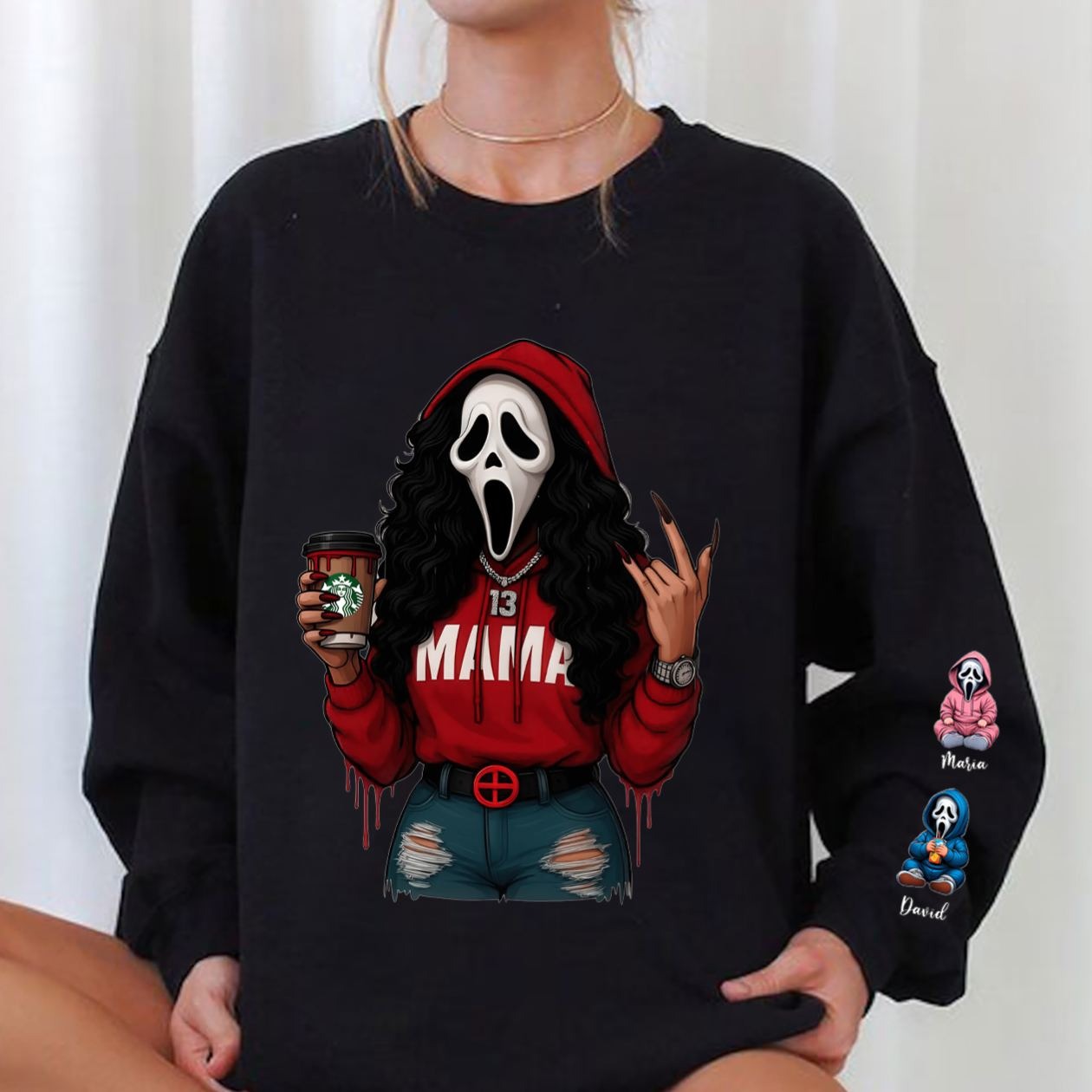 Personalized Horror Mask Mama Halloween Sweatshirt