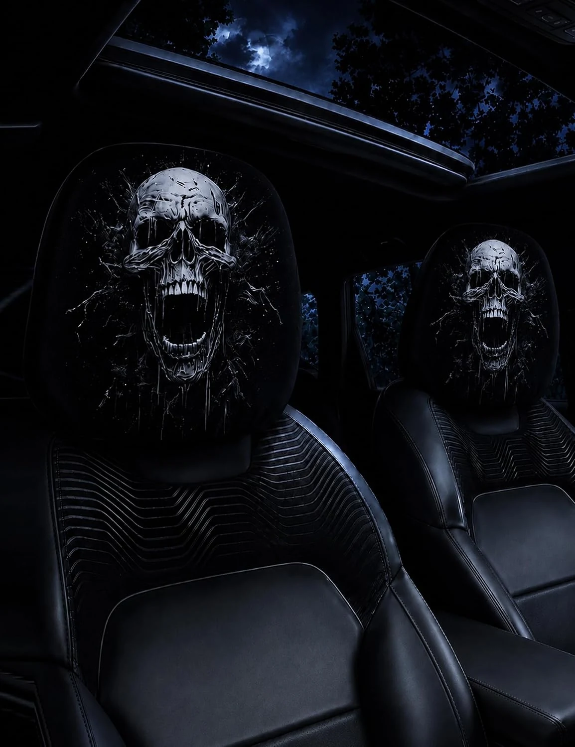 Ghost Face Car Headrest Covers - Style F (2PC) image 1