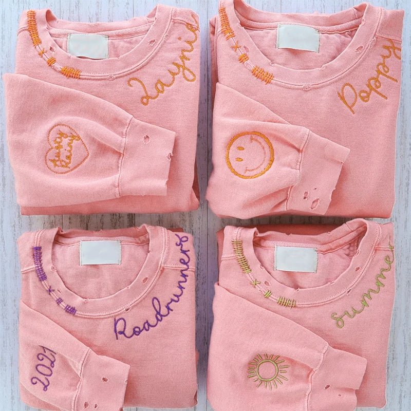 Vintage Custom Crew-Embroidered Hand Sweatshirt💕Hoodie
