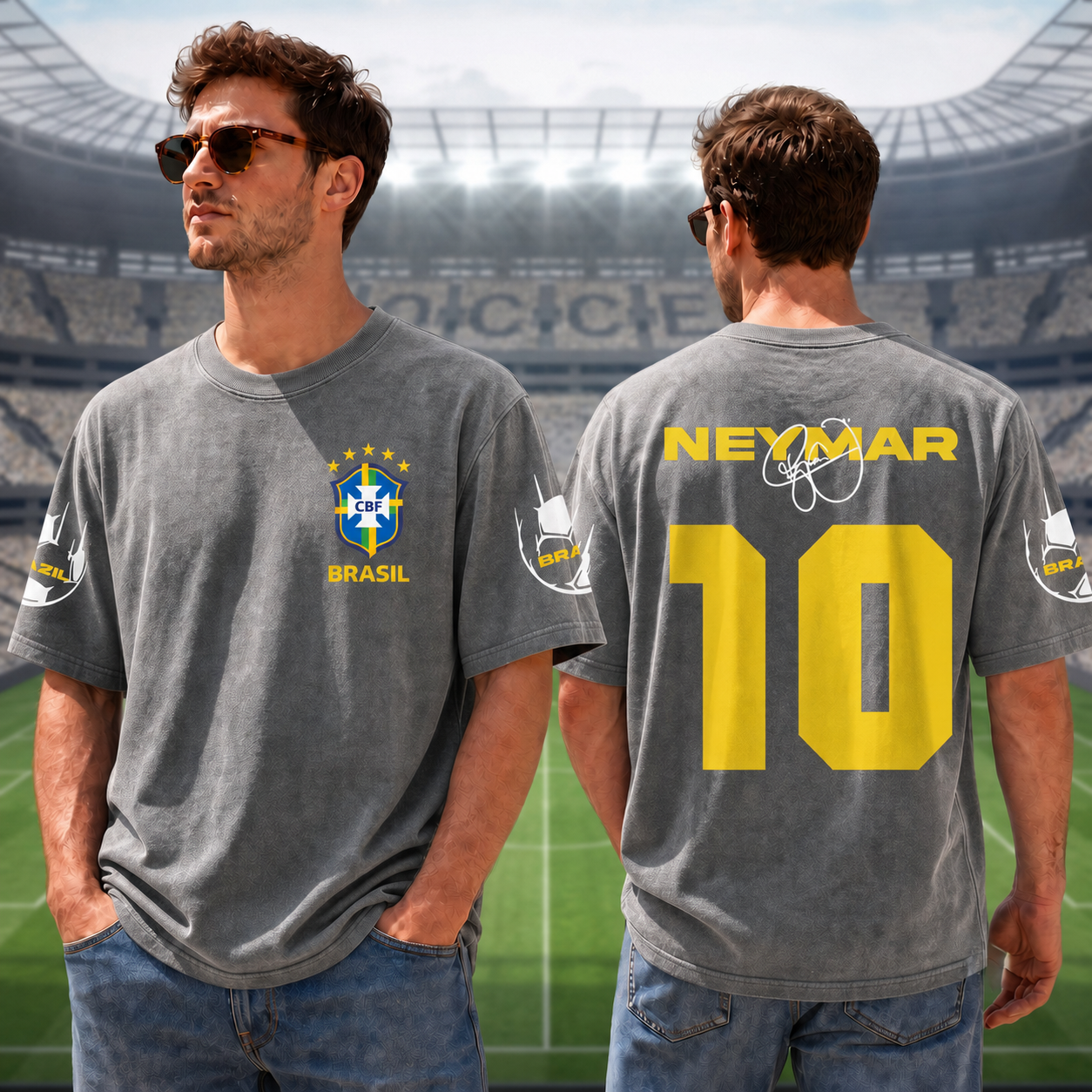 Neymar #10 Brazil Football Vintage Washed Streetwear Shirt