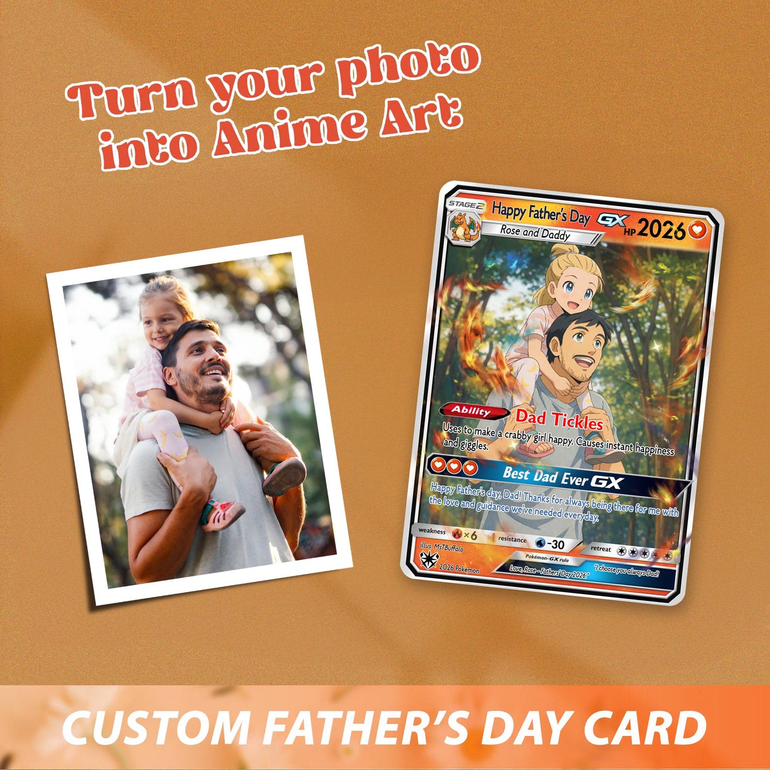 Personalized Father's Day Pokemon Card 2026 - Custom "Best Dad Ever" GX Card - Unique Gift for Dad