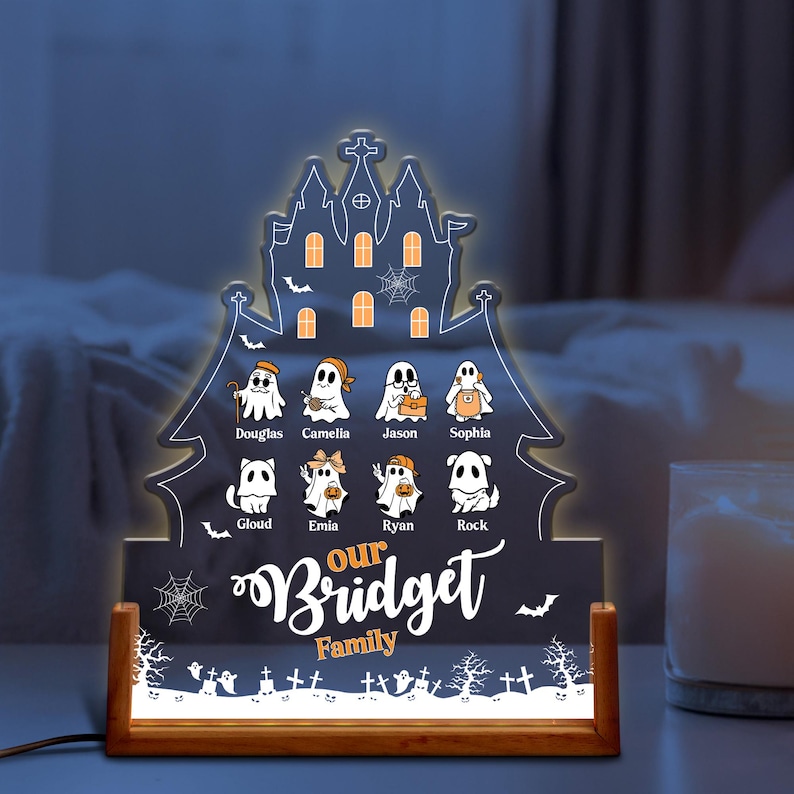Personalized Halloween Family Ghost Decor – Custom Name Acrylic Light-Up
