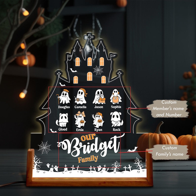 Personalized Halloween Family Ghost Decor – Custom Name Acrylic Light-Up