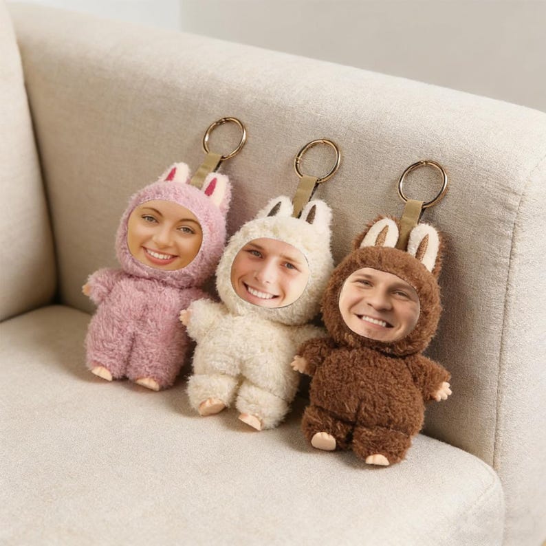 Custom Face Plush Bunny Keychain – Personalized Photo Gift