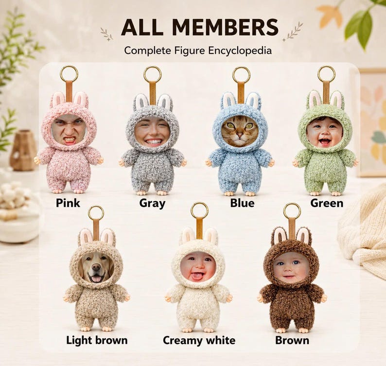 Custom Face Plush Bunny Keychain – Personalized Photo Gift