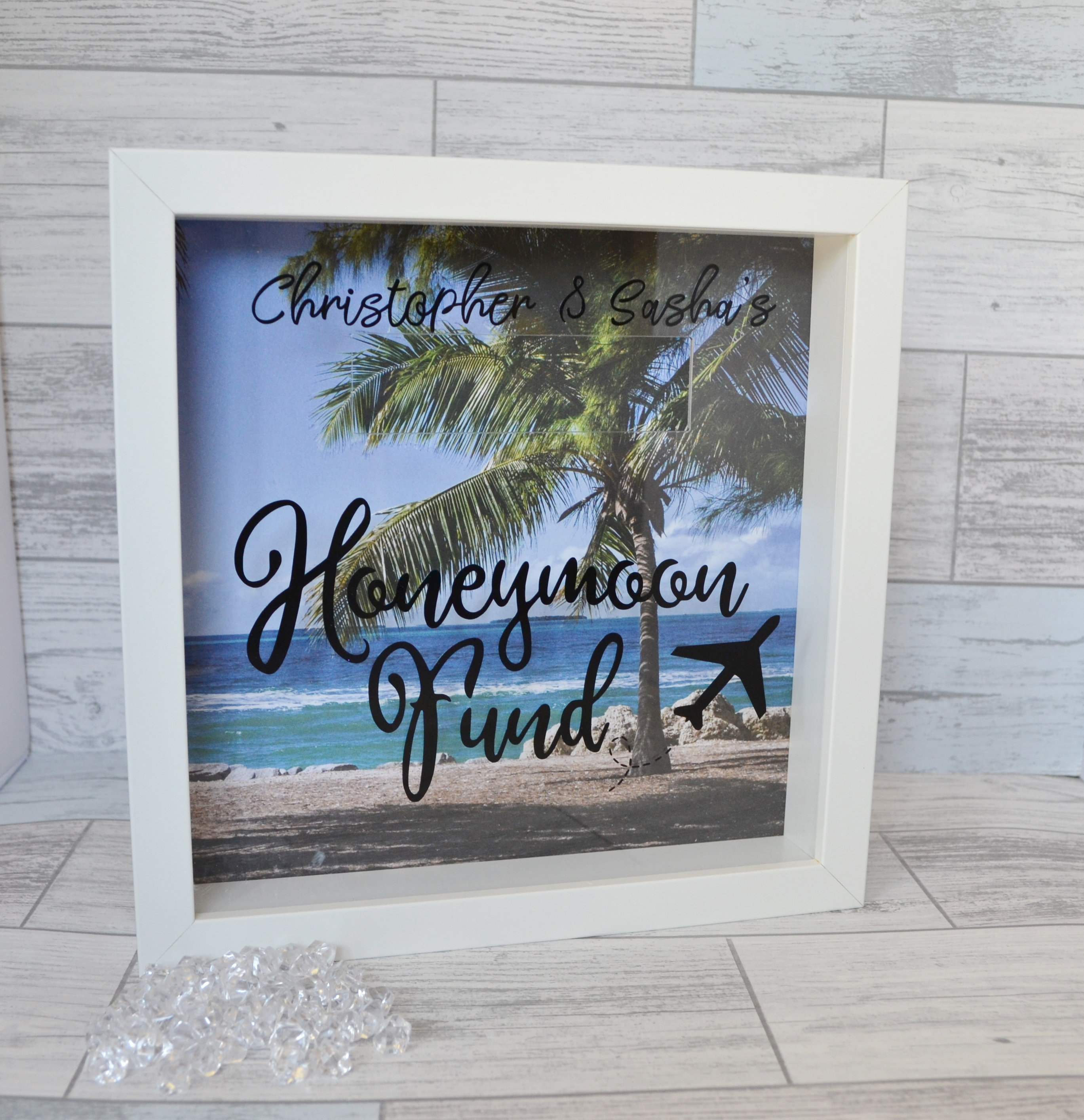 Honeymoon fund personalized money box valentine's day gift.