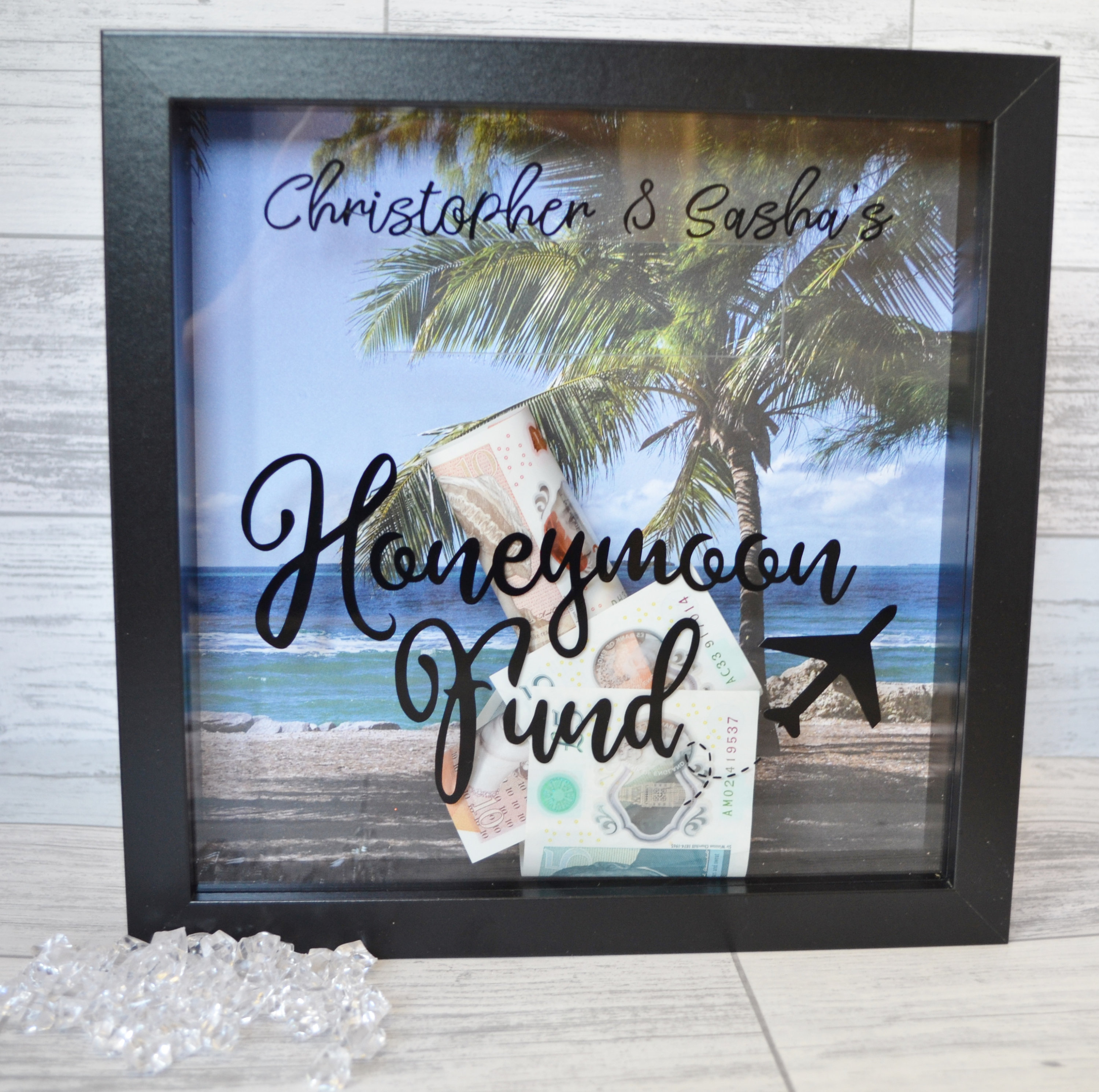 Honeymoon fund personalized money box valentine's day gift.